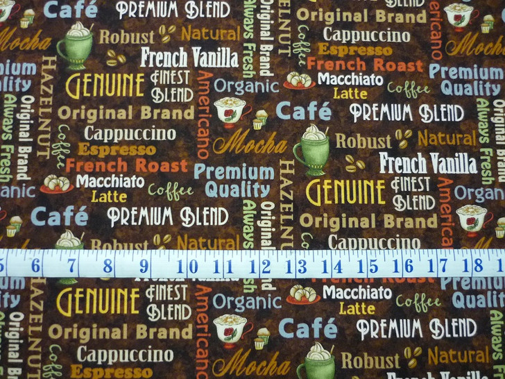 Coffee Escapes Words Brown Henry Glass Cotton Quilting ...