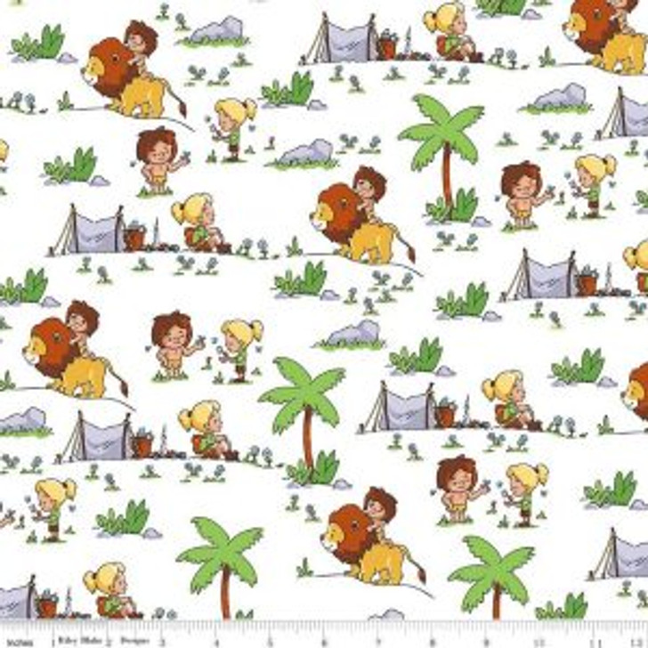 Tarzanimals Tarzan and Janes Camp White Cotton Quilting Fabric 1/2 YARD