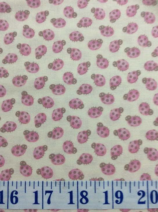 Forest Friends Lady Birds Lady Bugs Pink Cotton Quilting Fabric 1/2 YARD