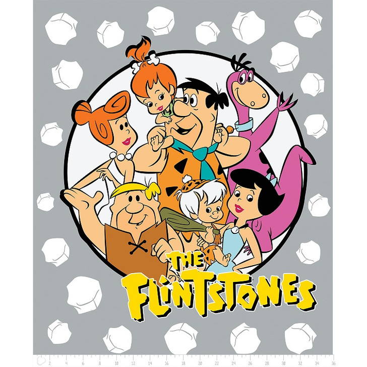 Flintstones Prehistoric Flintstone and Rubble Families Cotton Quilting Fabric Panel