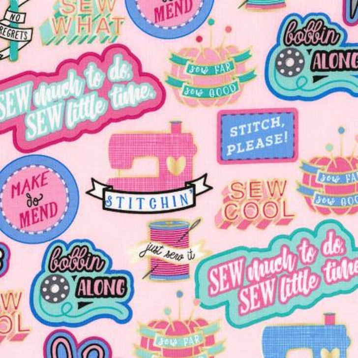 Sew Cool Patches Pink Cotton Quilting Fabric 1/2 YARD