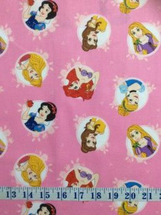 Disney Princess Forever in Circles Pink Snow White Ariel Cotton Quilting Fabric 1/2 YARD