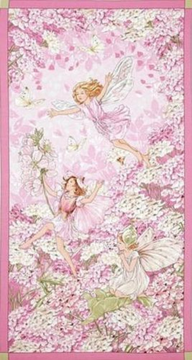 Petal Flower Fairies Pink Cotton Quilting Fabric Panel