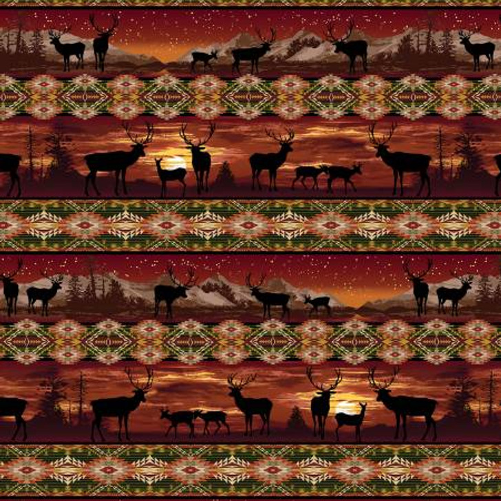 Kanvas Lodge Life Deer Stripe Russet Cotton Quilting Fabric