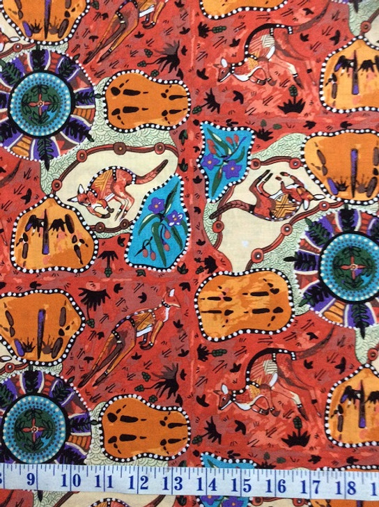 Australian Aboriginal Art Mirram Mirram Aka Red by Nambooka Cotton Quilting Fabric 1/2 YARD