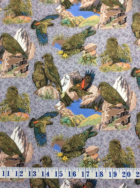 Kea Parrot New Zealand Bird Grey Background Cotton Quilting Fabric 1/2 YARD