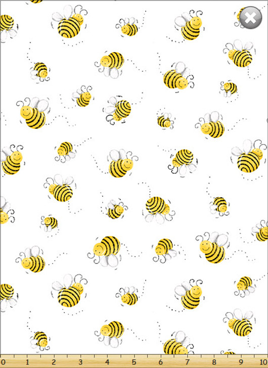 Susybee Bees White Background Cotton Quilting Fabric