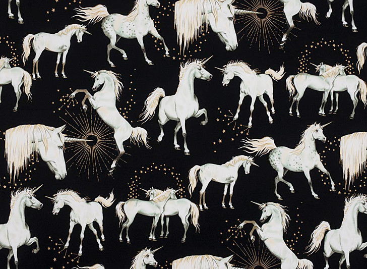Stars of the Unicorn Black Alexander Henry Cotton Quilting Fabric 1 YARD