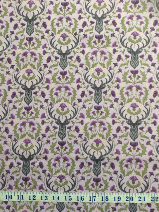 Stag Deer Light Purple Metallic Highlights Celtic Reflections Cotton Quilting Fabric 1/2 YARD