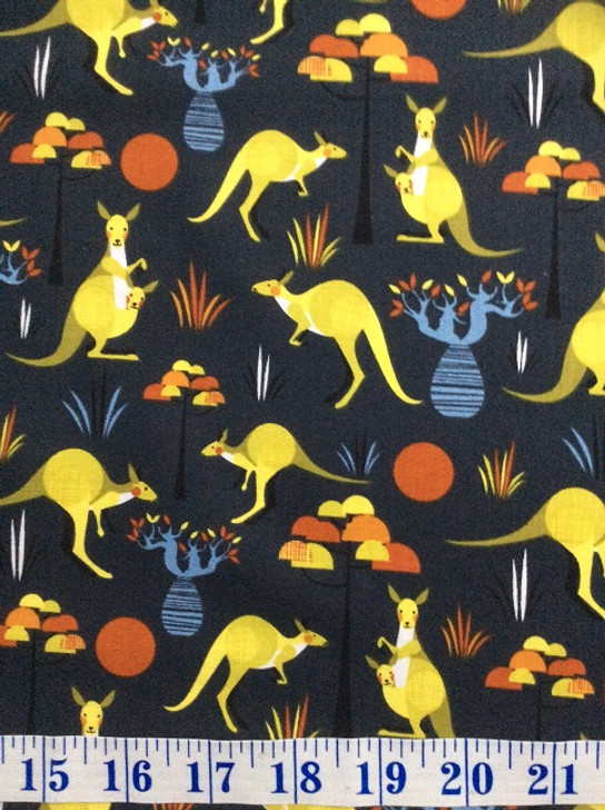 Kangaroos Wild and Free Grey Background Cotton Quilting Fabric 1/2 YARD