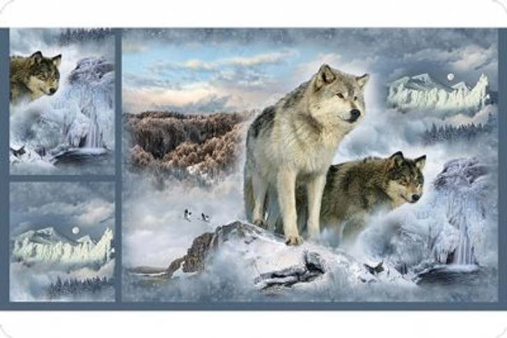 Hoffman Wolves Ice Digital Cuddle Fabric Panel