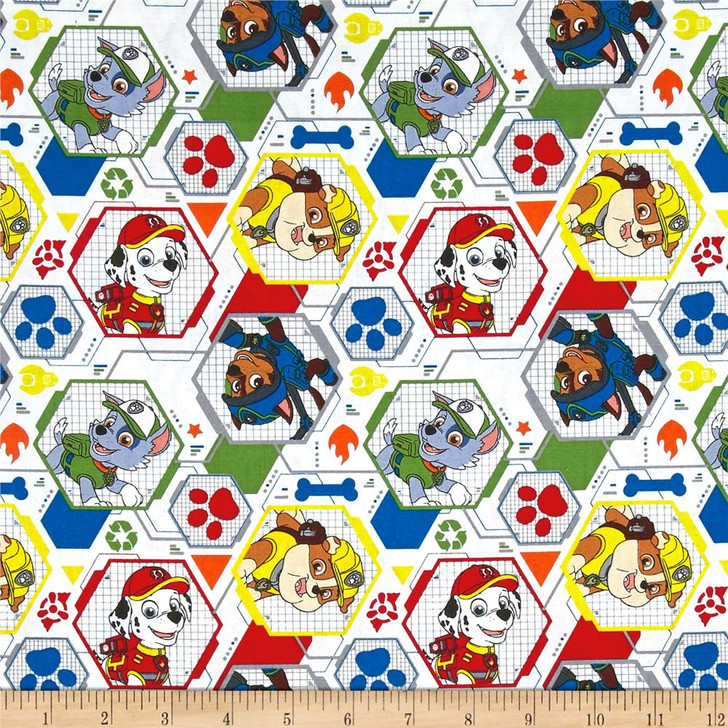 Paw Patrol Bones and Paws White Background Cotton Quilting Fabric 1/2 YARD