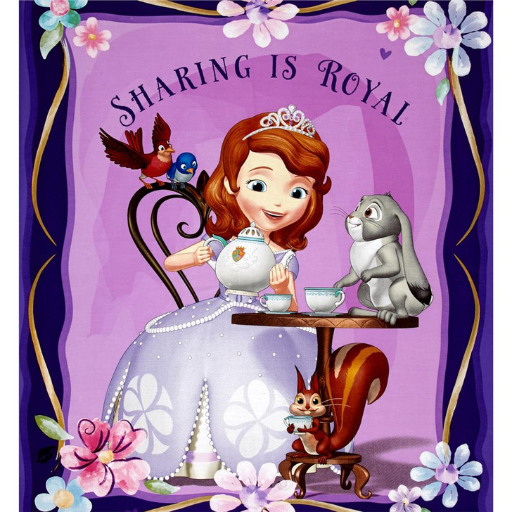 Disney Sofia the First Princess Purple Cotton Quilting Fabric Panel