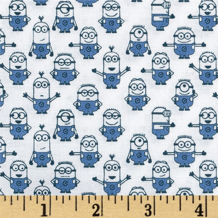 Despicable Me 1 in A Minion Graphic Set Minions White Cotton Quilting Fabric 1/2 YARD