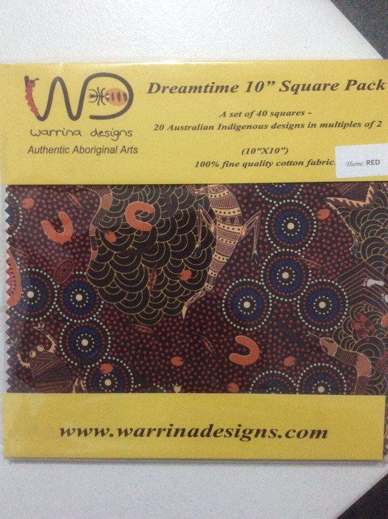 Australian Aboriginal Art Warrina Designs 10 Inch Squares 40 Pieces Red Cotton Quilting Fabric