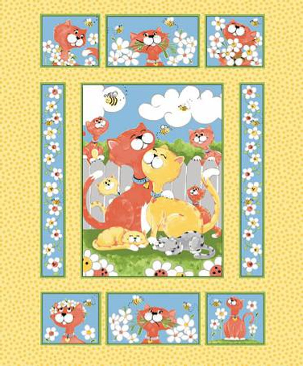 Susybee Purrl the Cat Cotton Quilting Fabric Panel