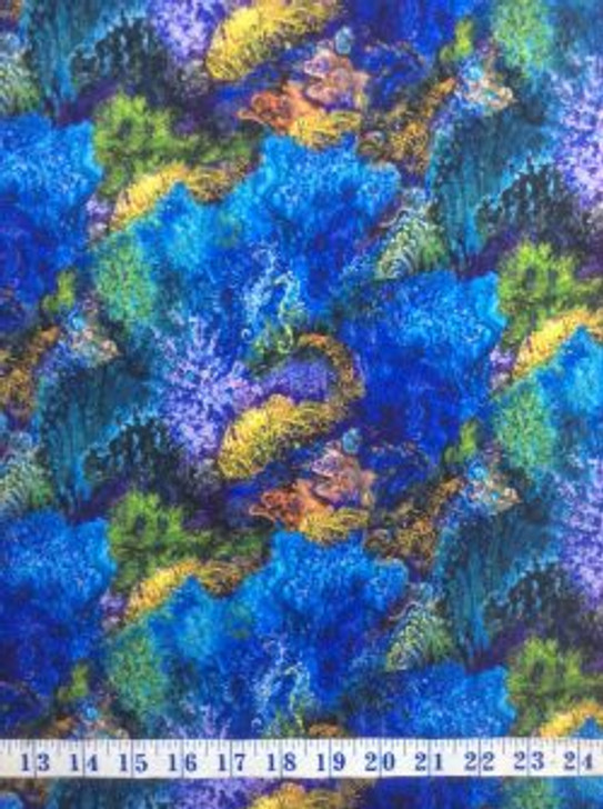 3 Wishes Mystic Ocean Coral Reef Multi Cotton Quilting Fabric 1/2 YARD