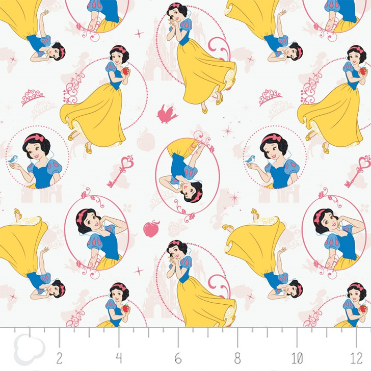 Disney Snow White Key and Tiara Cotton Quilting Fabric 1/2 YARD