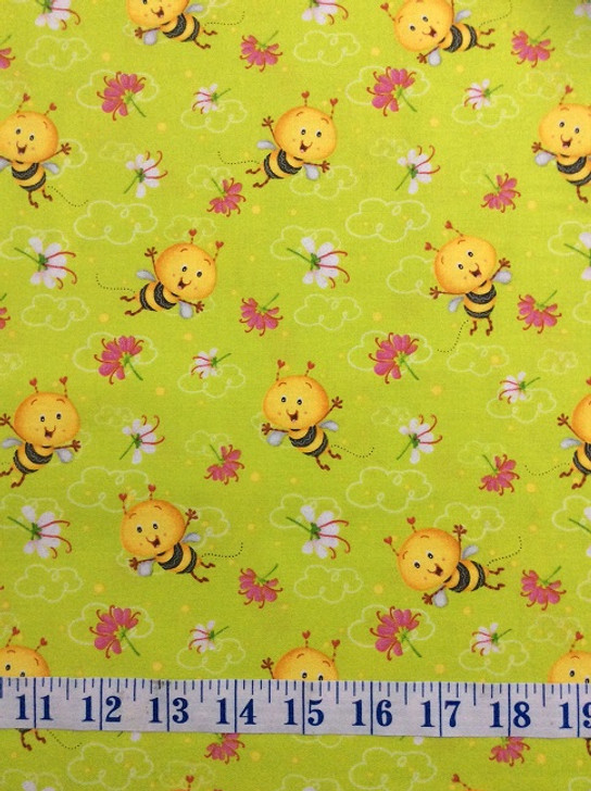 Busy Bees Allover Bees Green Cotton Quilting Fabric 1/2 YARD