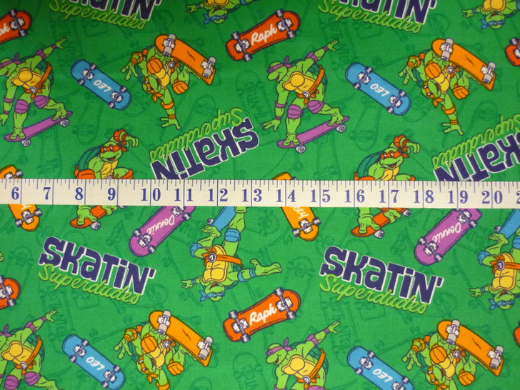 Teenage Mutant Ninja Turtles Skatin' Superdudes Green Cotton Quilting Fabric 1/2 YARD