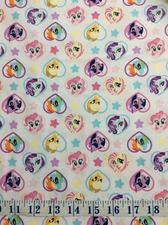 My Little Pony Hearts White Background Cotton Quilting Fabric 1/2 YARD