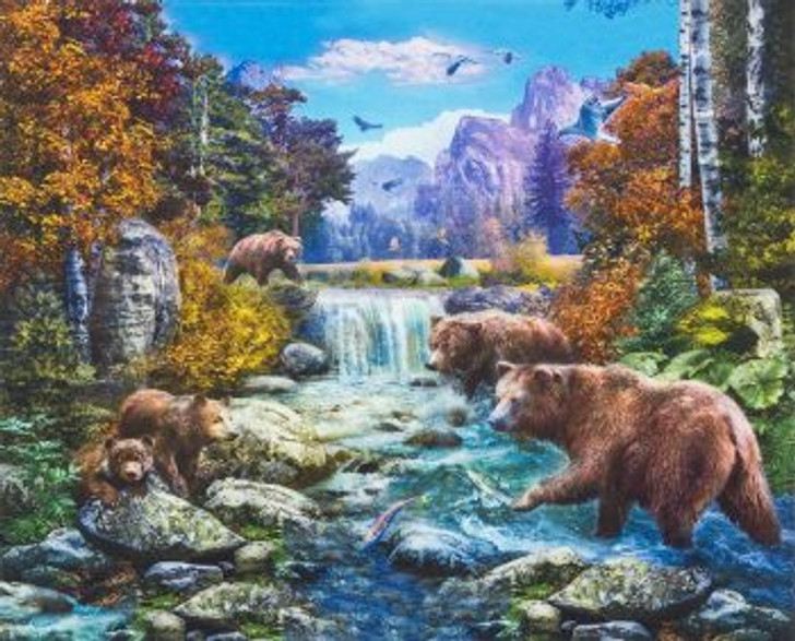 Picture This Wild Bear Family Scenic Cotton Quilting Fabric Panel