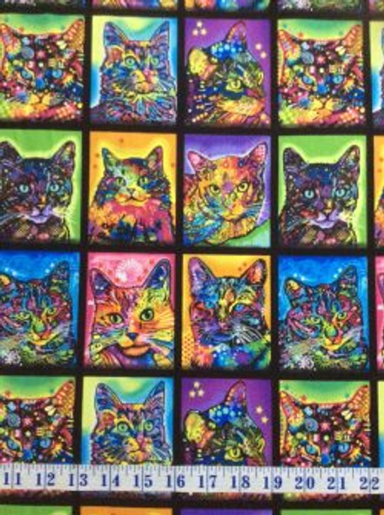 Crazy for Cats Patch Multi Cotton Quilting Fabric 1/2 YARD