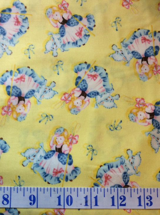 Little Bo Peep Has Lost Her Sheep Yellow Cotton Quilting Fabric 1/2 YARD