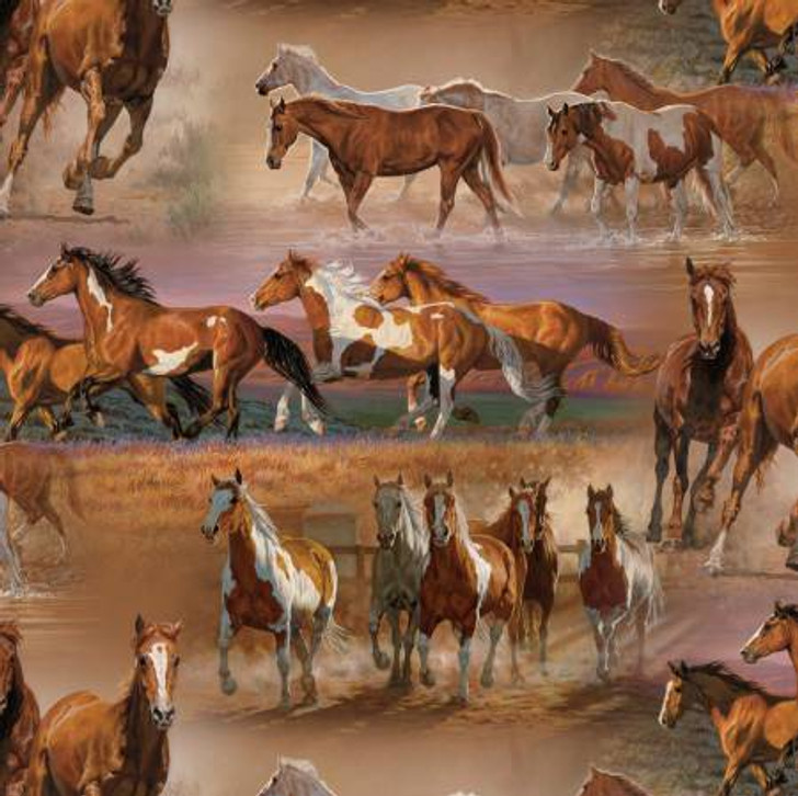 Horses in the Field Multi David Textiles Cotton Quilting Fabric 1/2 YARD