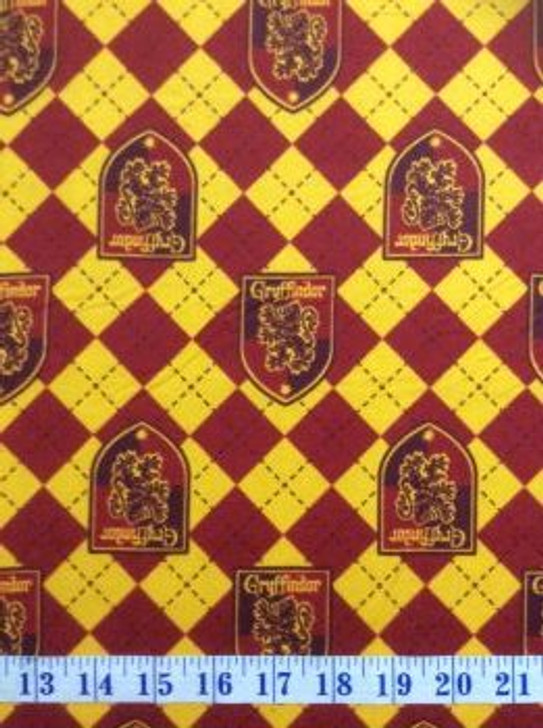 Harry Potter Wizarding World Gryffindor Argyle Red Cotton FLANNEL Quilting Fabric 1/2 YARD