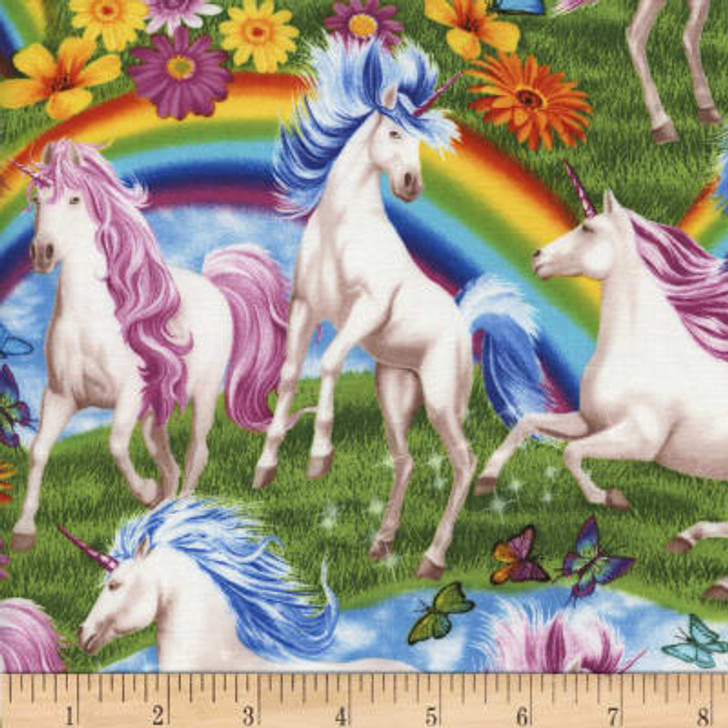 Unicorns and Rainbows Multi Timeless Treasures Cotton Quilting Fabric 1/2 YARD