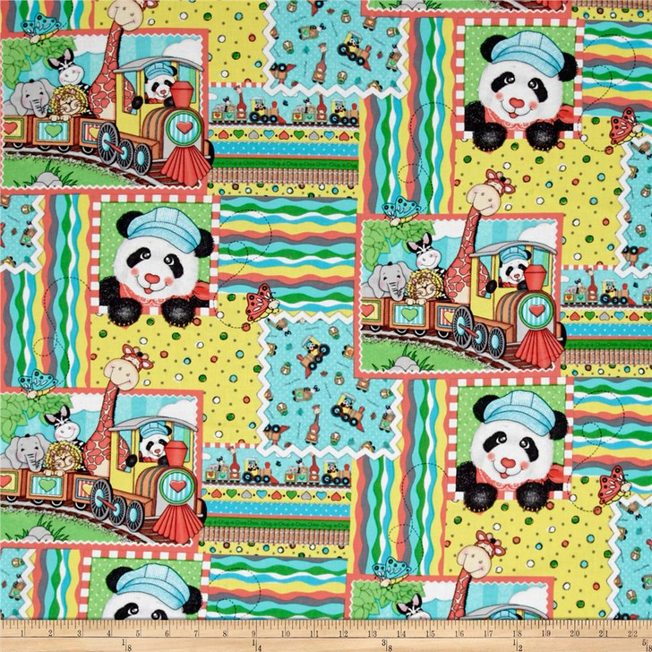 Bazooples Choo Choo Train Panda Giraffe Patch Cotton Quilting Fabric 1/2 YARD