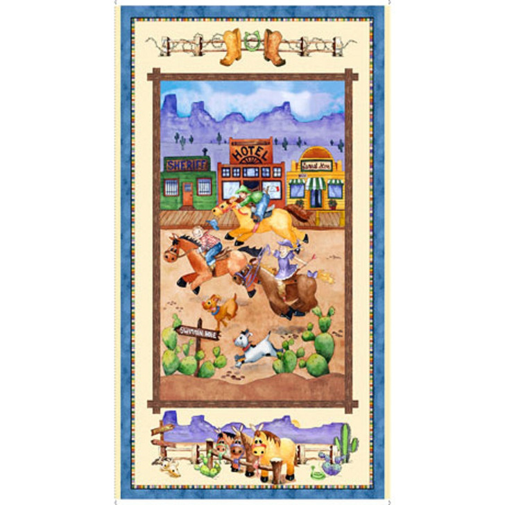 Horsin Around Cowgirl and Cowboy Friends Cotton Quilting Fabric Panel