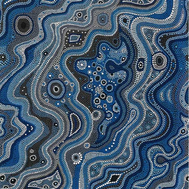 Australian Aboriginal Art Inspired Urite Stripe Blue Cotton Quilting Fabric 1/2YARD