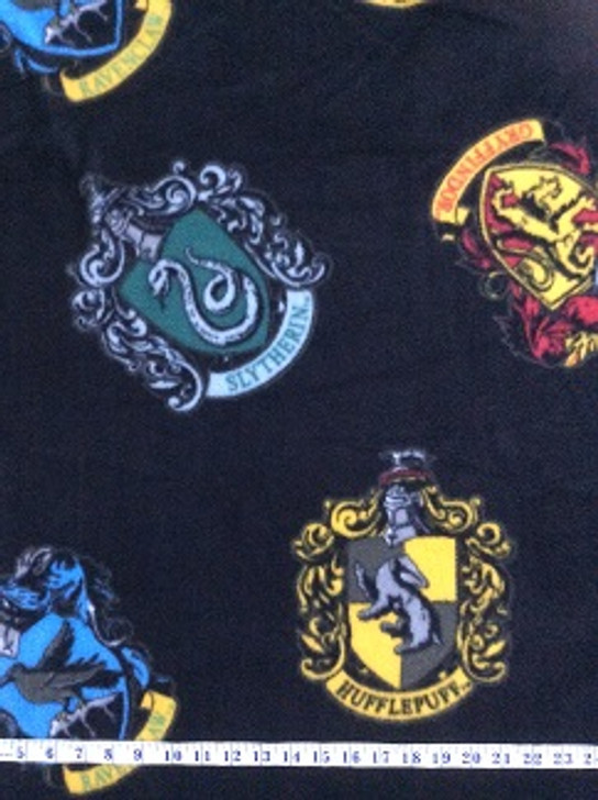 Harry Potter School Crests Black Background FLEECE Fabric