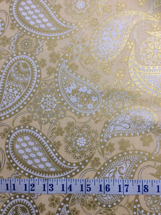 Jubilee Floral Cream and Gold Metallic Paisley Cotton Quilting Fabric 1/2 YARD