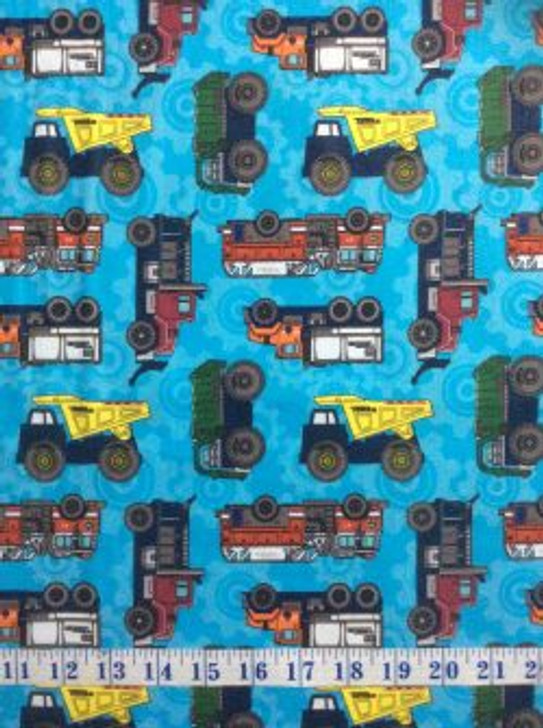 Tonka Trucks Blue Background Cotton Quilting Fabric 1/2 YARD