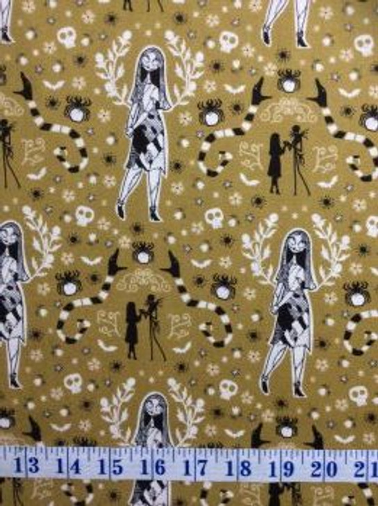 Disney Nightmare before Christmas Sally Golden Green Cotton Quilting Fabric 1/2 YARD