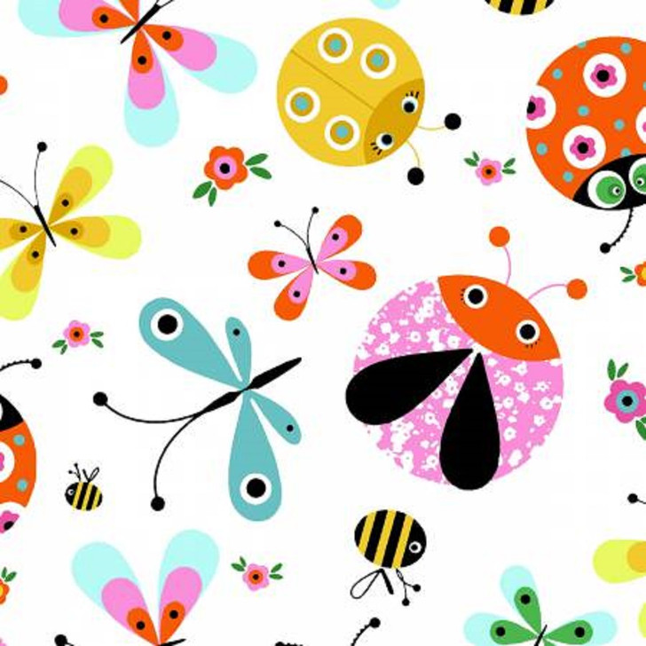 Ladybugs Ladybirds DragonFlies Bees Flowers Flutterby Cotton Quilting Fabric 1/2 YARD