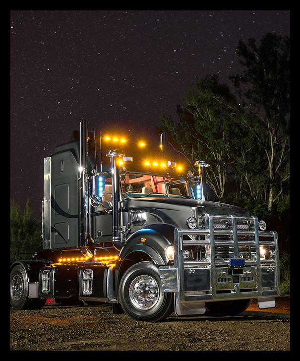 Trucks Big Rigs Black Night Sky Cotton Quilting Fabric Panel