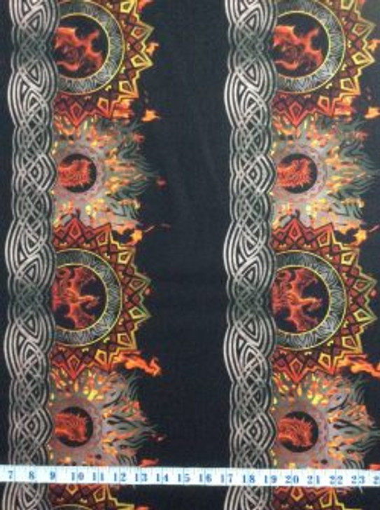 Dragons Red Fury In The Beginnings Flame Border Cotton Quilting Fabric 1/2 YARD
