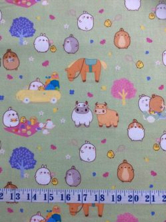 Molang Main Green Cotton Quilting Fabric 1/2 YARD