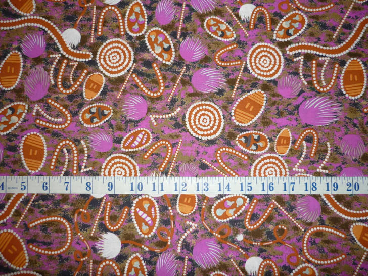 Australian Aboriginal Art Tree Snake Gathering Purple Cotton Quilting Fabric 1/2 YARD