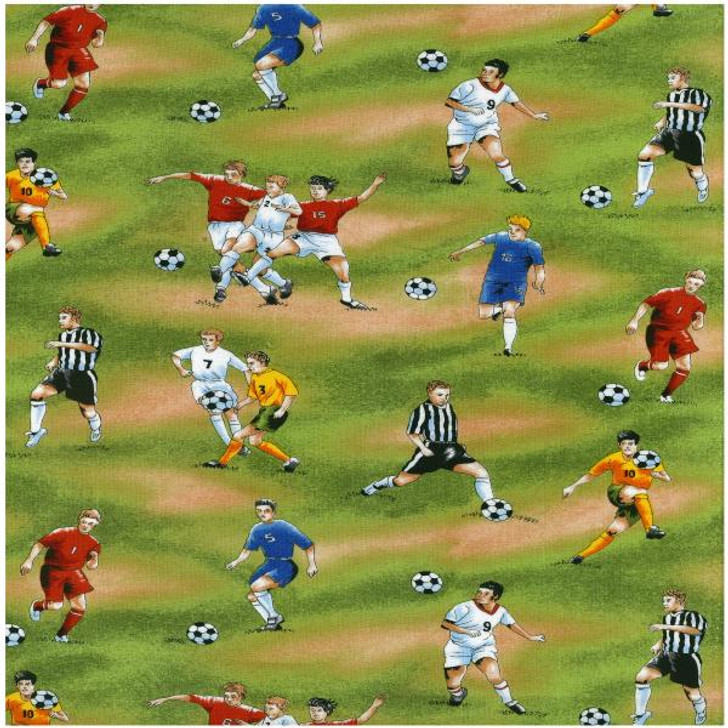 Football Soccer Fever Players Cotton Quilting Fabric 1/2 YARD