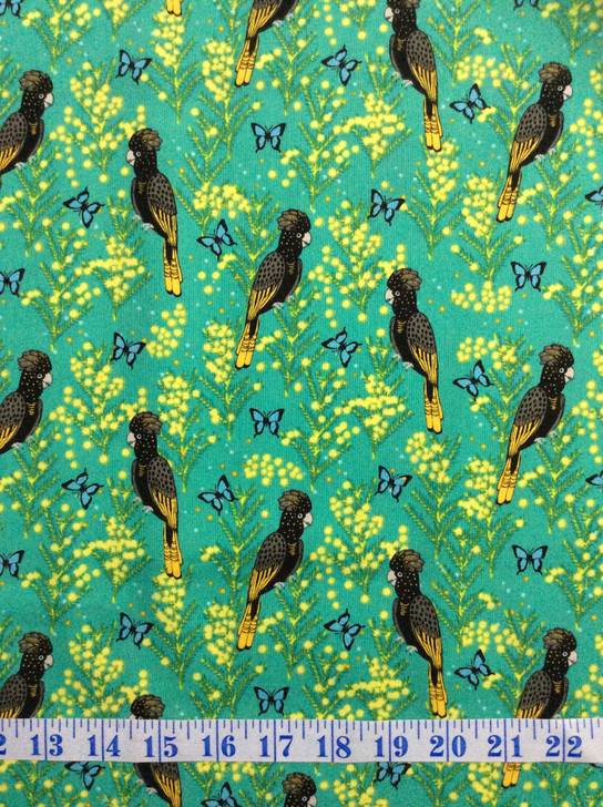 Outback Beauty Yellow Black Tailed Cockatoo Turq Cotton Quilting Fabric 1/2 YARD