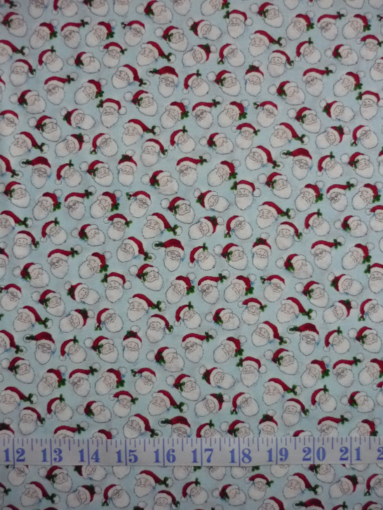 Holly Jolly Christmas Santa Heads Tossed Ice Cotton Quilting Fabric 1/2 YARD