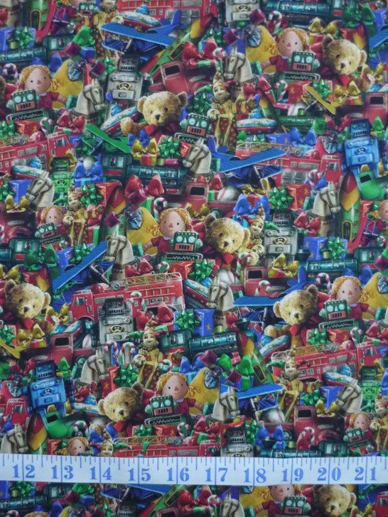 Jolly Saint Nick Holiday Christmas Toys Cotton Quilting Fabric 1/2 YARD