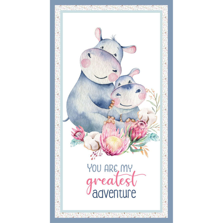 A Mother's Love Hippo and Baby DV3455 Cotton Quilting Fabric Panel
