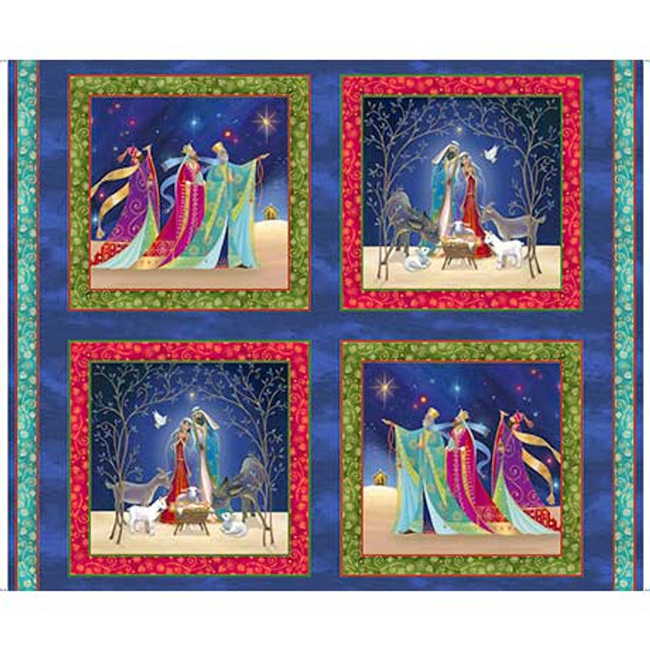 Christmas Nativity Born Is The King Picture Patches Cotton Quilting Fabric Panel