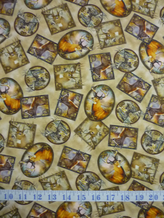 Deer Meadow Deer Patches Tossed Tan Cotton Quilting Fabric